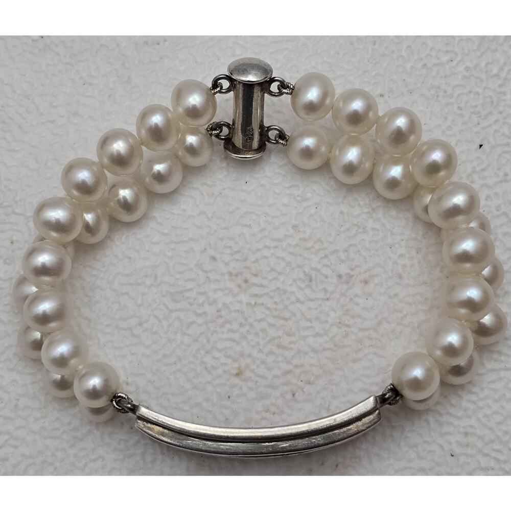 Vintage Mayan Head Sterling Silver Pearl Bracelet 5/8" Wide Signed MO - Picture 9 of 11